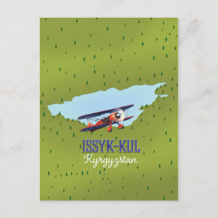 Issyk-Kul Kyrgyzstan lake travel poster art. Postcard