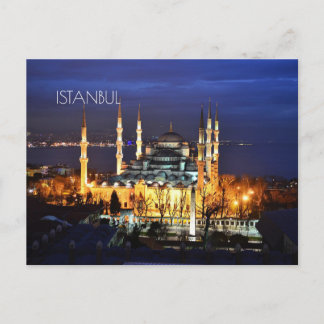 Istanbul Blue Mosque Night Scenery Premium Travel  Holiday Postcard