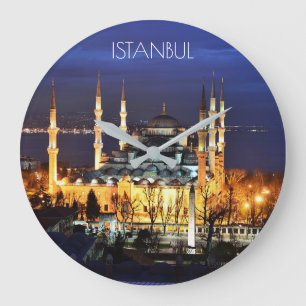 Istanbul Blue Mosque Night Scenery Premium Travel  Large Clock