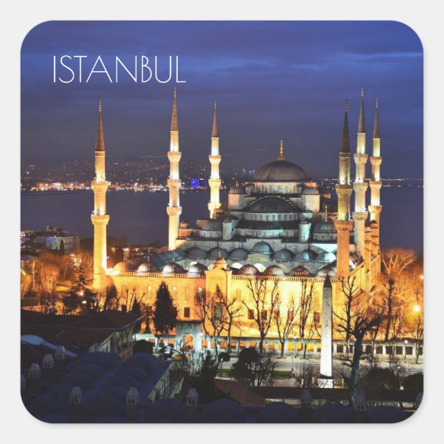 Istanbul Blue Mosque Night View Scenery Turkey Square Sticker (Front)