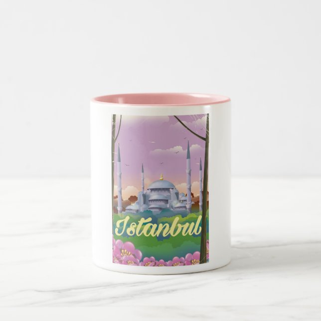 Istanbul blue mosque travel poster Two-Tone coffee mug (Center)