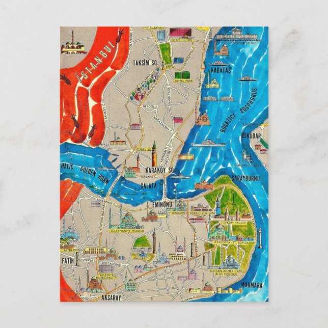 Istanbul City Map Postcard (Front)
