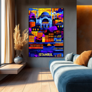 Istanbul Geometric Sunset – Colourful Cityscape Ar Poster