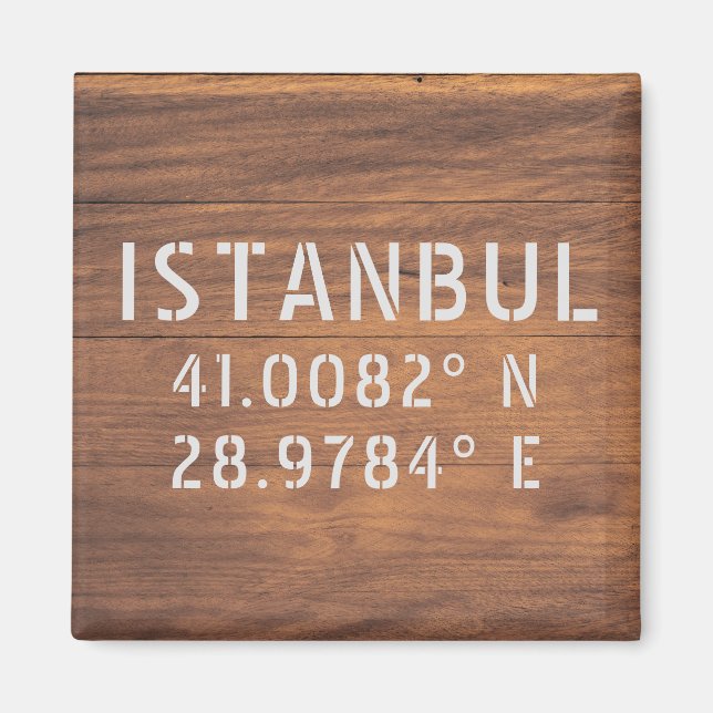 Istanbul Latitude & Longitude Dark Wood  Magnet (Front)