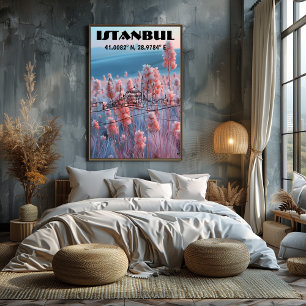 Istanbul: Line Art with Coordinates. Poster