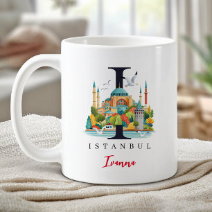 Istanbul Monogram Letter I Personalized Gift Coffee Mug