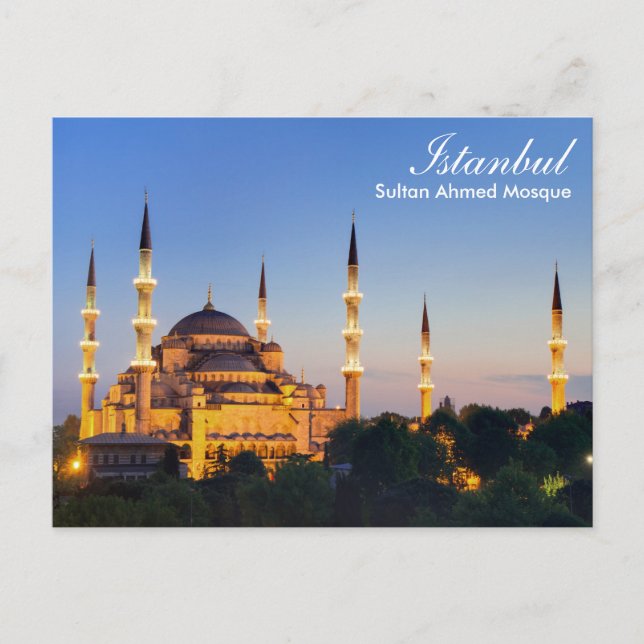 Istanbul - Mosquée Sultan Ahmed la nuit carte post (Devant)
