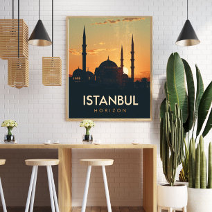 Istanbul Retro Travel Bosphorus Vintage Poster