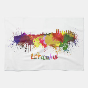 Istanbul skyline in watercolor kitchen towel