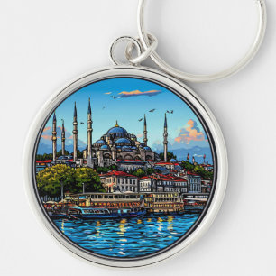 Istanbul Skyline With Vibrant Colours Keychain