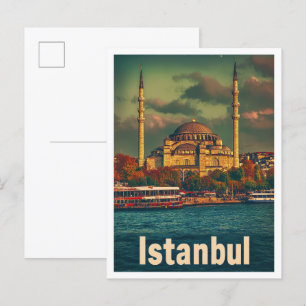 Istanbul Turkey Art Vintage Travel Illustration Postcard