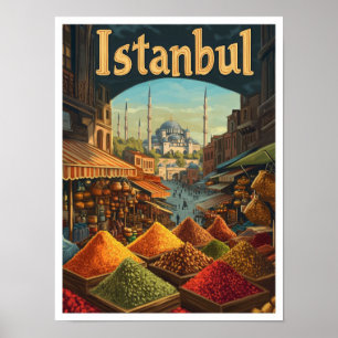 Istanbul Turkey Art Vintage Travel Illustration Poster