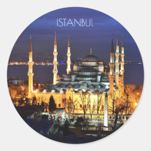  Istanbul Turkey Blue Mosque Night Photography  Classic Round Sticker