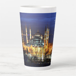  Istanbul Turkey Blue Mosque Night Photography  Latte Mug