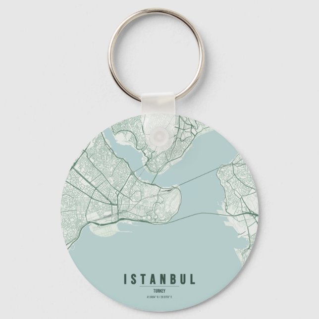 Istanbul Turkey City Map & Custom Text Keychain (Front)