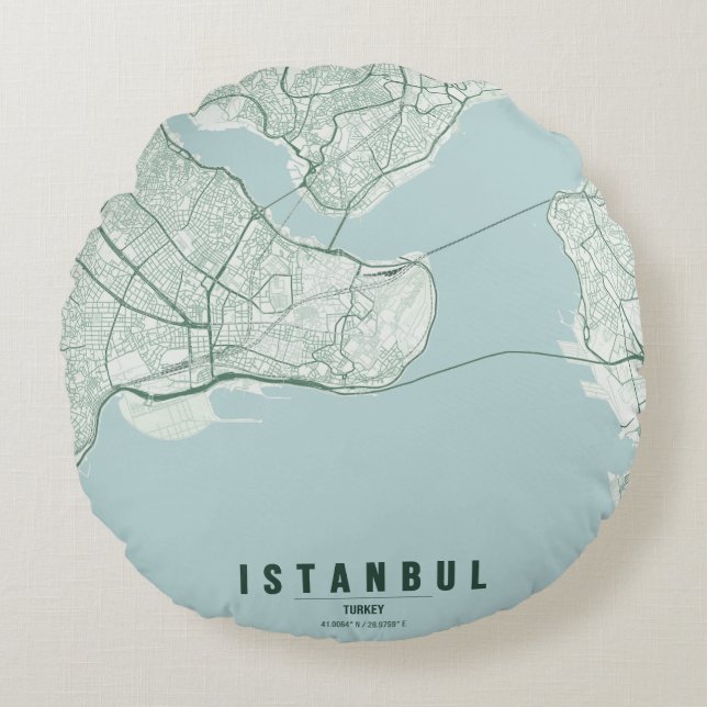 Istanbul Turkey City Map Minimal Design Notebook Round Pillow (Front)