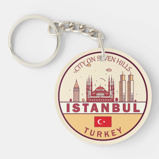 Istanbul Turkey City Skyline Emblem Keychain (Front)