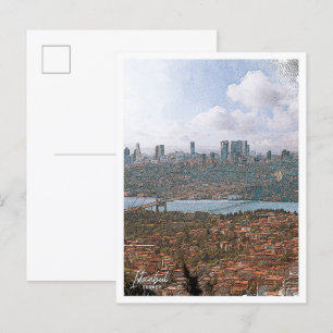 Istanbul Turkey Colour Pencil City Landscape Postcard