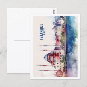 Istanbul Turkey Famous Travel Place Watercolor Postcard
