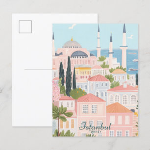 Istanbul Turkey Gouache Paint Illustration Travel Postcard