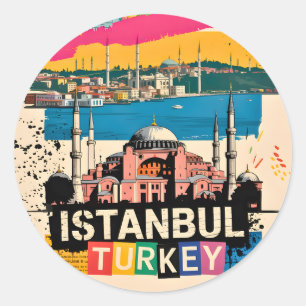 Istanbul Turkey Hagia Sophia Retro Pop Art Travel Classic Round Sticker