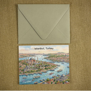 Istanbul Turkey Hagia Sophia Watercolor Postcard