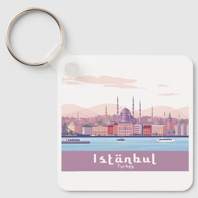 Istanbul Turkey Pastel Travel Design Keychain (Front)