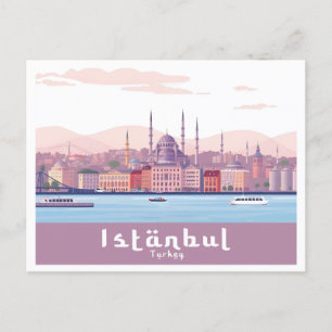 Istanbul Turkey Pastel Travel Design Postcard