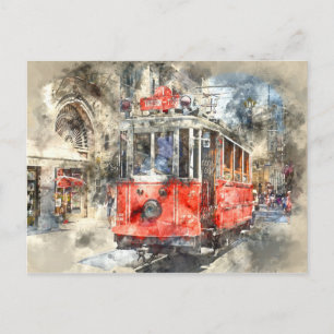Istanbul Turkey Red Trolley Postcard