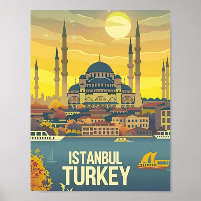Istanbul Turkey Vintage Famous Travel Place Poster (Front)