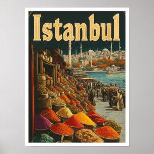 Istanbul Turkey Vintage Travel Illustration Poster