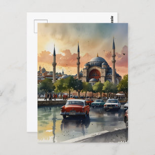 Istanbul watercolor art postcard