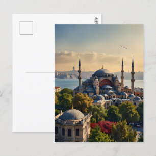 Istanbul watercolor art postcard