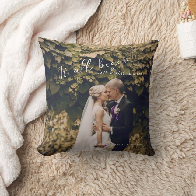 It All Began Couple Elegant Wedding Gift Monogram Throw Pillow (Blanket)