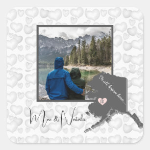 It All Began Here Alaska, Photo Customize  Square Sticker