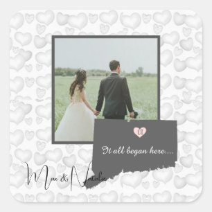 It all Began Here, Connecticut, Photo Heart Square Sticker