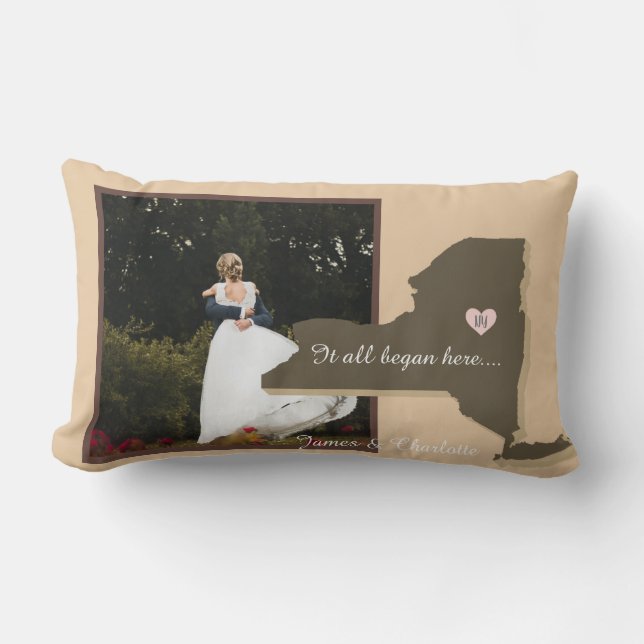 It all Began Here, New York, Photo Heart Couple,   Lumbar Pillow (Front)