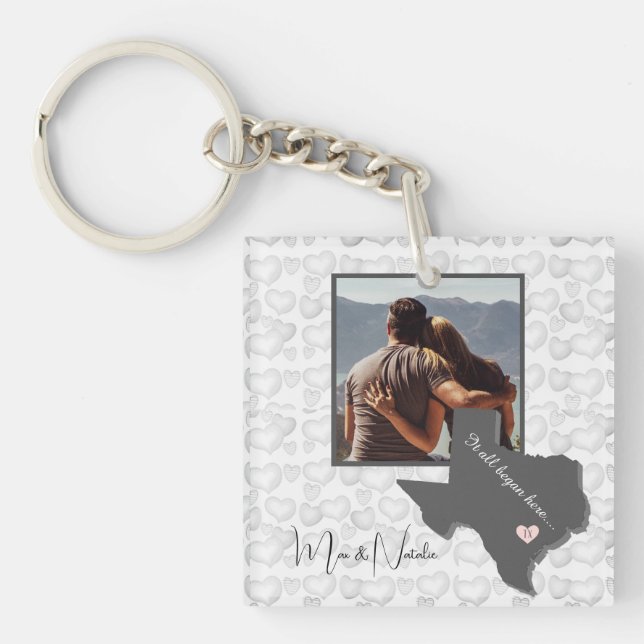 It all Began Here, Texas, Photo Heart Couple,   Keychain (Front)