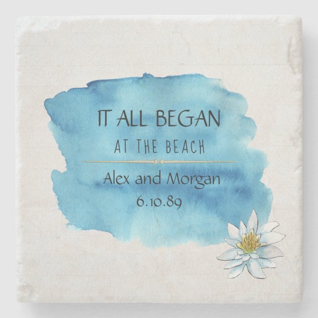 it all began watercolor splash and lily stone coaster (Front)