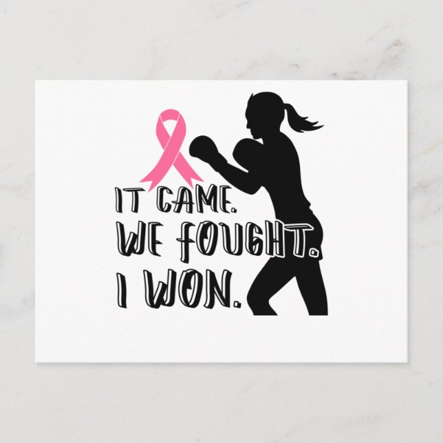 It Came We Fought I Won Breast Cancer Awareness Invitation Postcard (Front)