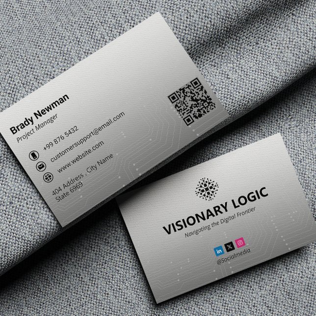 IT Consulting Business | Futuristic Grey Light Business Card (Creator Uploaded)