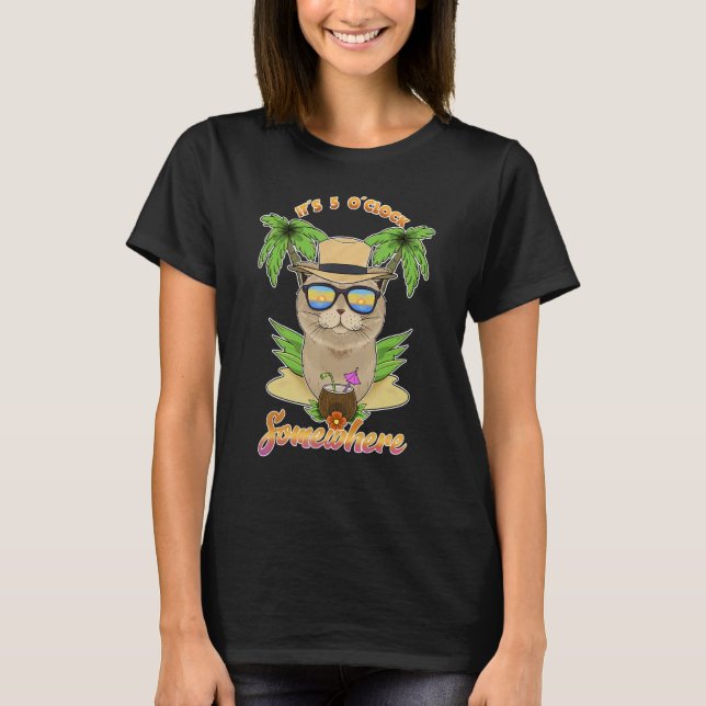 It Is 5 O´Clock Somewhere Drinking Scottish Fold C T-Shirt (Front)
