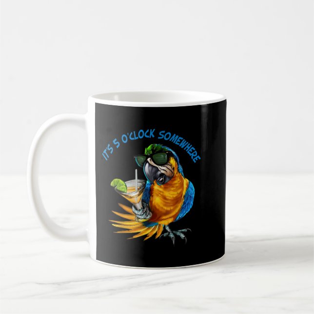 It Is 5 O'clock Somewhere Drinking Parrot  Coffee Mug (Left)