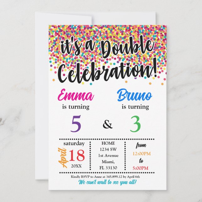 It is a double Siblings Birthday Invitation (Front)