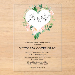 It is a Girl Peach Baby Shower Acrylic Invitation