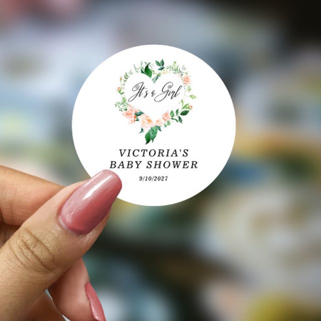 It is a Girl Peach Baby Shower Classic Round Sticker (Creator Uploaded)