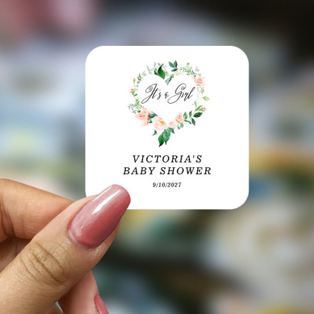 It is a Girl Peach Baby Shower Square Sticker (Creator Uploaded)