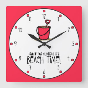 It is Beach Time! Red Square Wall Clock