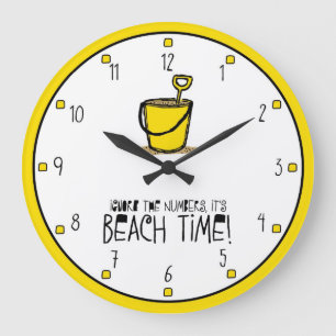 It is Beach Time! Yellow Large Clock