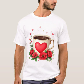It Is Coffee Time With Mug And Red Hearts T-Shirt
